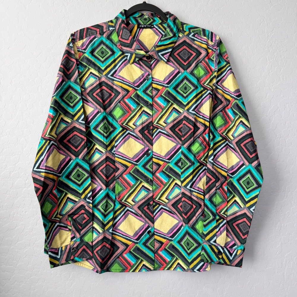 NWOT APNY XL Button Down Shirt Multicolor Long Sleeve Geometric Diamond Cotton